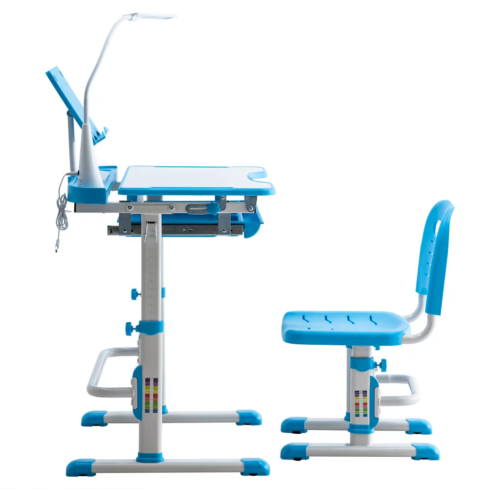 Kids Desk and Chair Set, Height Adjustable Study Table with LED Light U2367