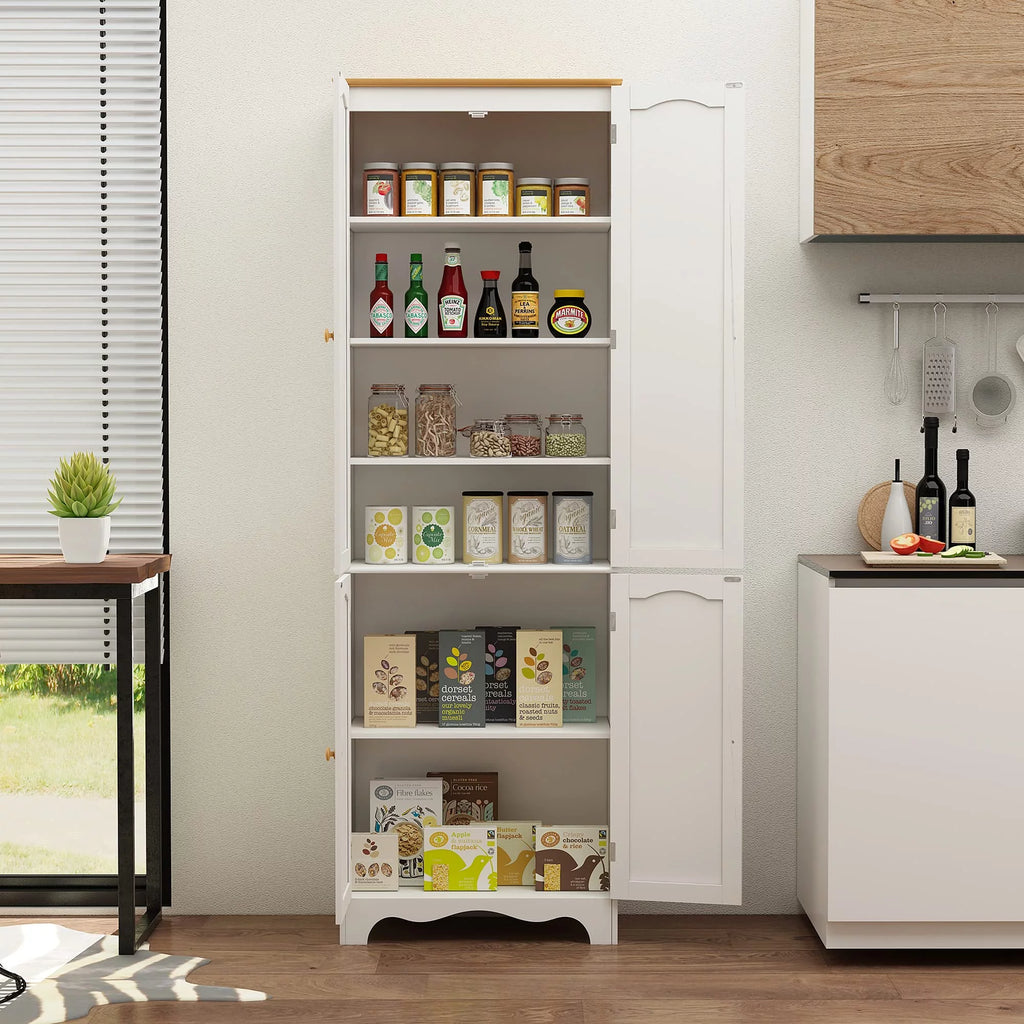 72" Tall Kitchen Pantry Cabinet with 4 Doors and 2 Adjustable Shelves, White and Honey X688073