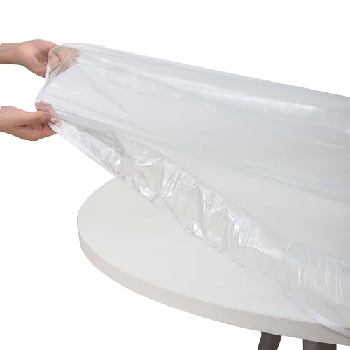 Round Vinyl Fitted Tablecloth Waterproof Heavy Duty Elastic Edge Table Cover Y76560