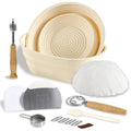 Silicone Banneton Bread Proofing Basket, 9.5 Inch Round & 10.5 Inch Oval Foldable Sourdough Bread Proofing Basket with Linen Liner, Bread Baking Supplies Yeast Proofing Bowl Set (Oval & Round)