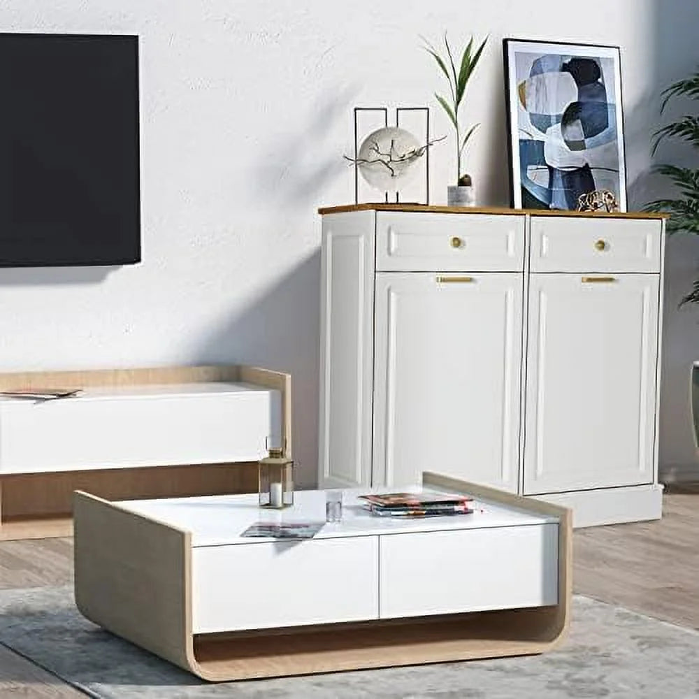 Double Barn Door Trash Cabinet with Hideaway Drawer U8207