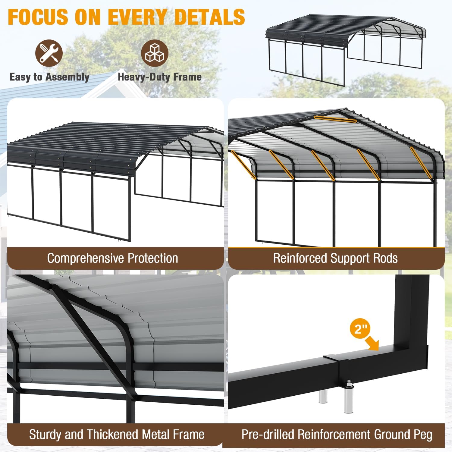 20' x 20' Metal Carport with Galvanized Steel Roof for SUV, Truck and Boats M531