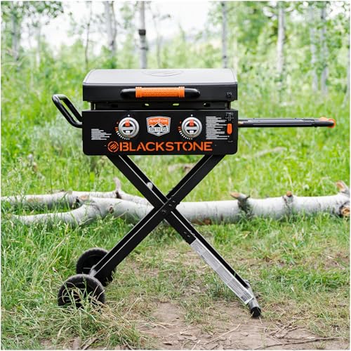 22" Two-Burner Scissor-Leg Gas Griddle with Hood, Wheels, and Side Shelf G855