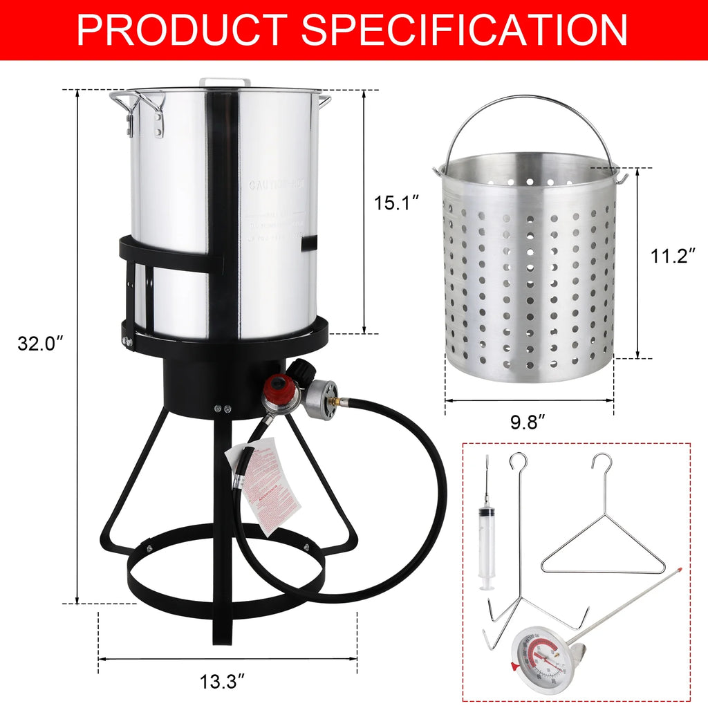 Turkey Fryer 30 Qt Cooker Set with Tripod Stand and Gas Burner W63523