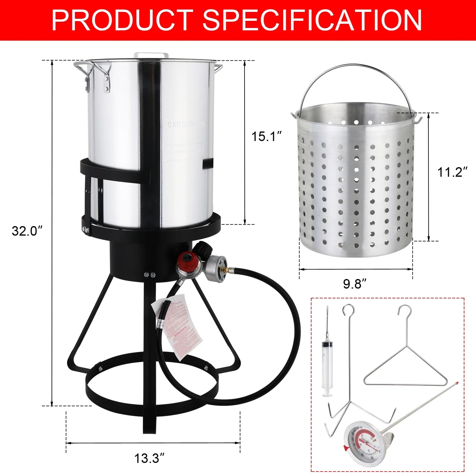Turkey Fryer 30 Qt Cooker Set with Tripod Stand and Gas Burner W63523