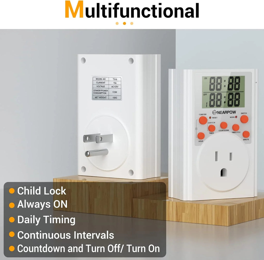 Programmable Plug-in Digital Timer Switch with 3-Prong Outlet Z423