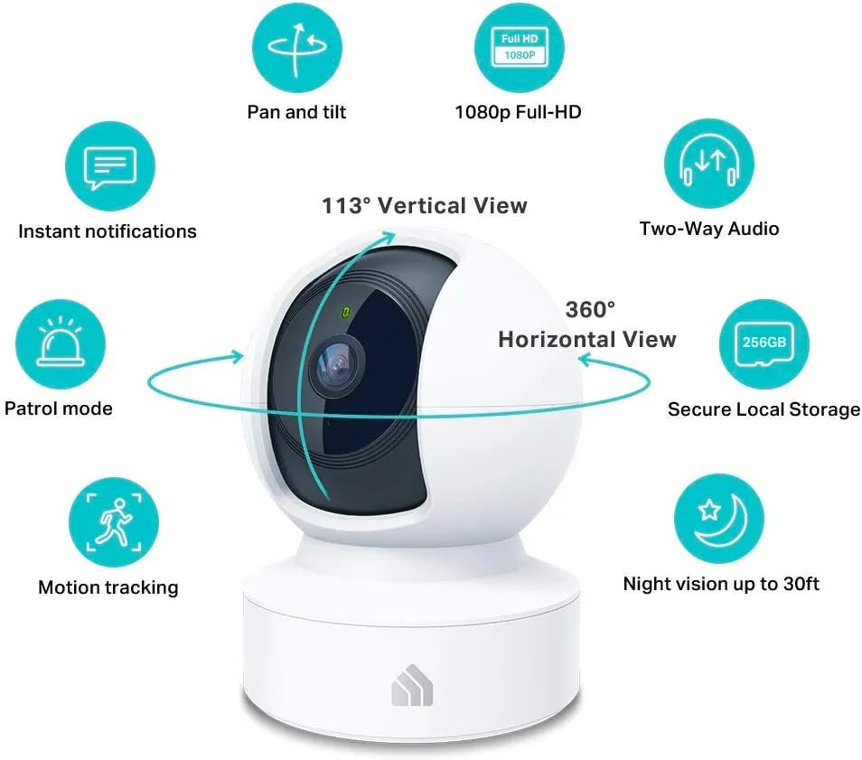 Indoor Pan/Tilt Smart Security Camera, 1080p HD with Night Vision and Motion Detection C1819