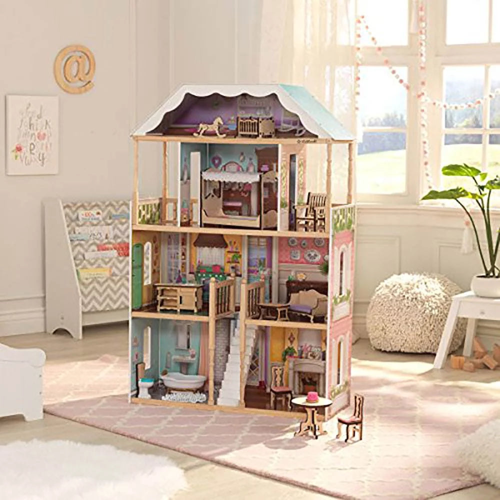 Classic Wooden Dollhouse with 14 Accessories O5387