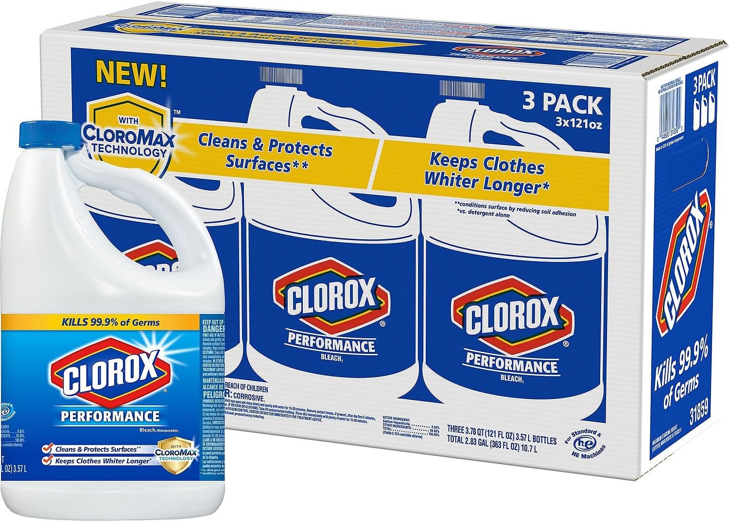 Clorox Performance Bleach, 121 Oz, Pack of 3