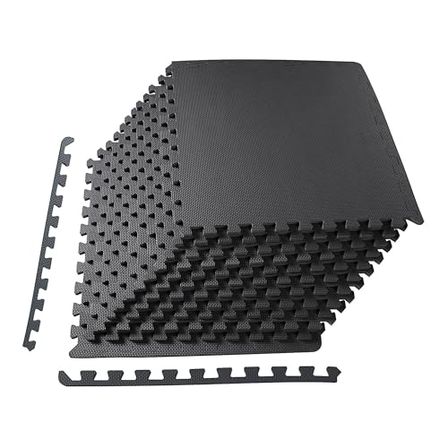 1" Thick EVA Interlocking Foam Gym Flooring Mat, 6 Tiles, Black M5857