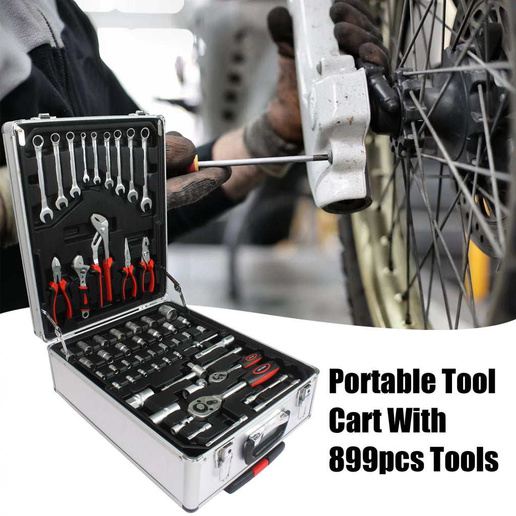 899PCS Tool Set, White Rolling Tool Box with 4 Layers, Household Hand Tool Kit Y485297