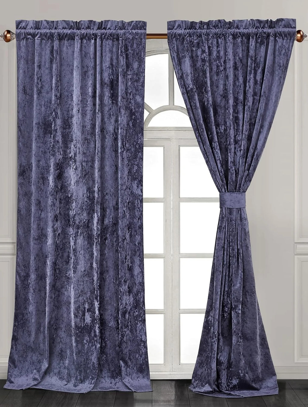 Purple Crushed Velvet Curtains 2 Panel Set, Room Darkening Rod Pocket Drapes 50" W x 84" L C83139