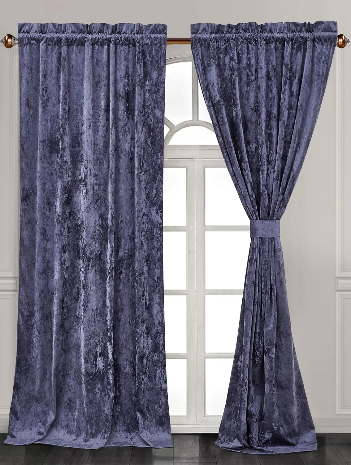 Purple Crushed Velvet Curtains 2 Panel Set, Room Darkening Rod Pocket Drapes 50" W x 84" L C83139