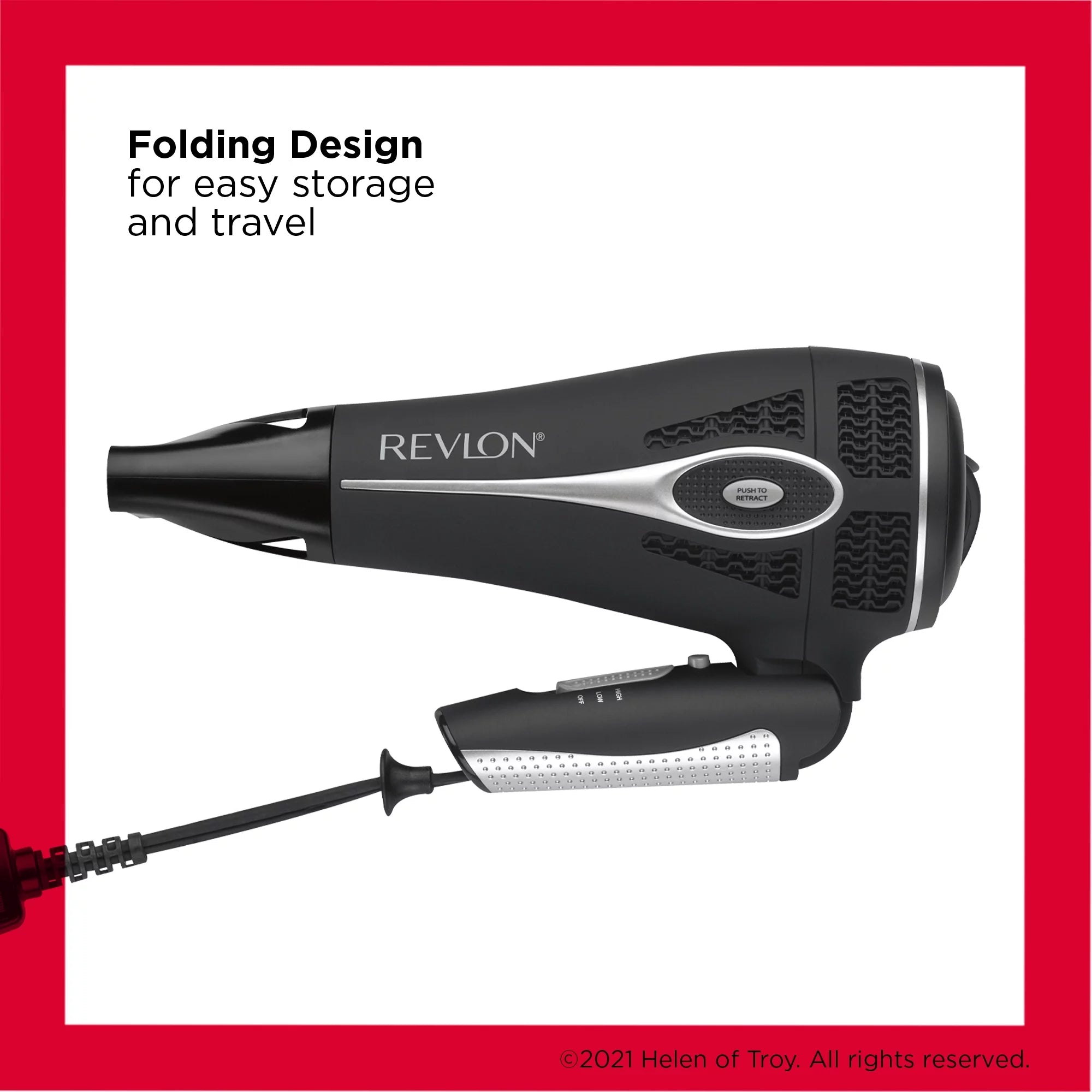 Ceramic Hair Dryer with Retractable Cord, Black S5007