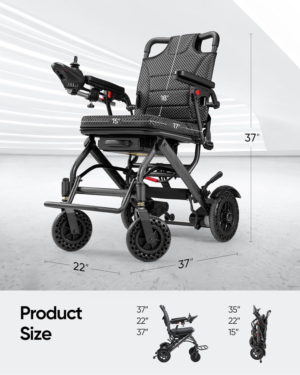 Foldable Electric Wheelchair for Adults, 38 lbs, Airline Approved T7737