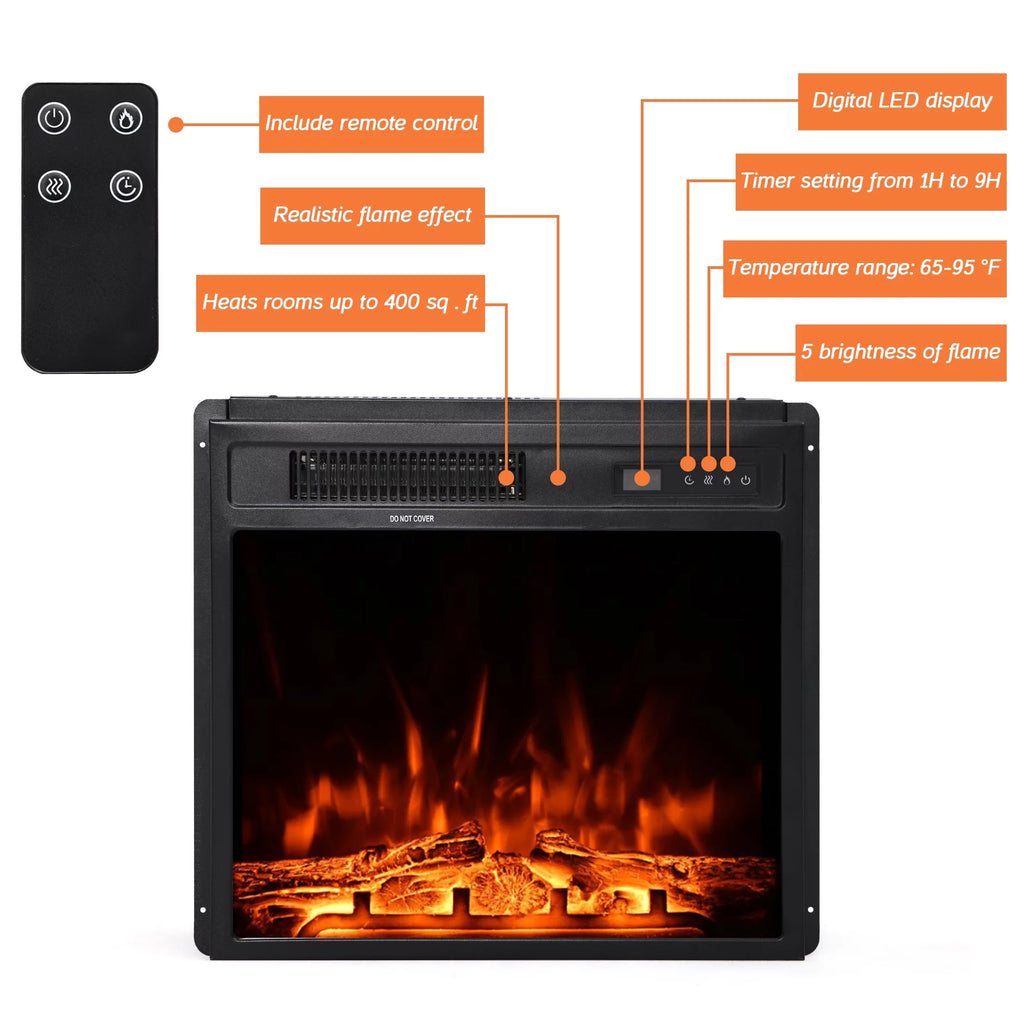 Wood Entertainment Center for TVs up to 80 Inch with Electric Fireplace, Black R153497