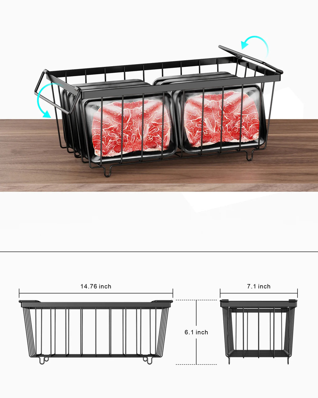 Chest Freezer Baskets 5 Pack Wire Storage Baskets for 7 Cu.FT Deep Freezer Stackable Organizer Bins with Fold-down Handles Black H367505