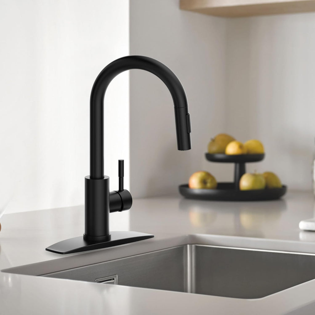 Black Kitchen Faucet with Pull Down Sprayer, Matte Black, High Arc Spout Z917