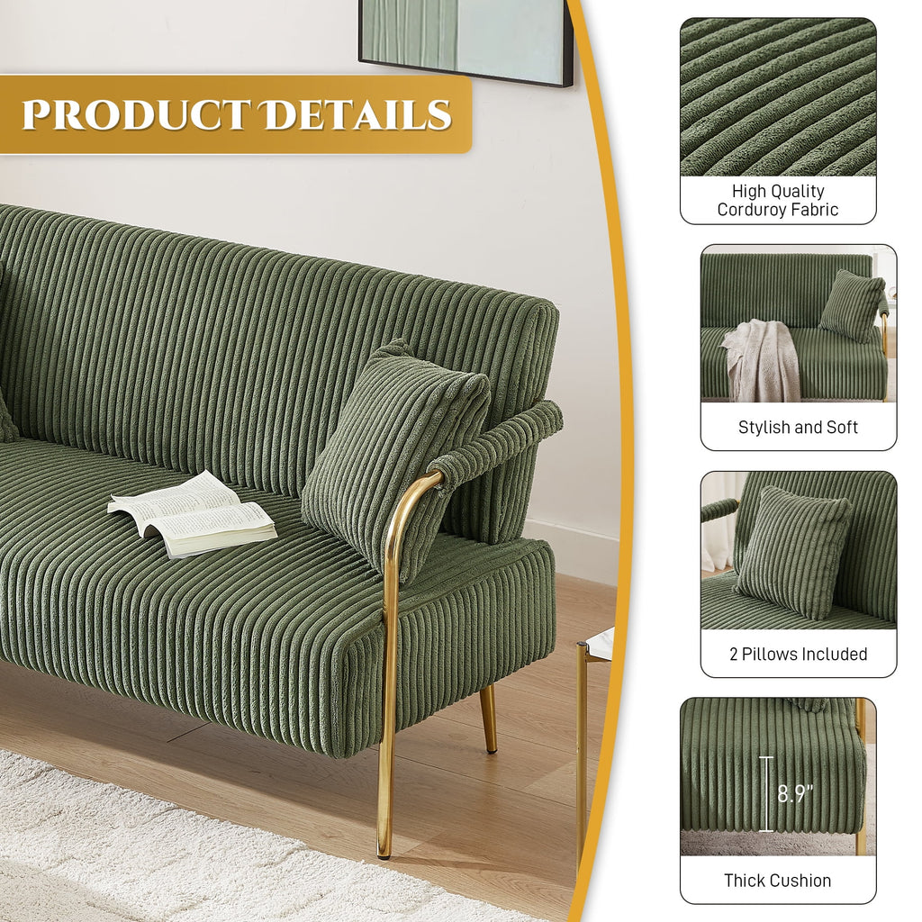 Tufted Velvet Futon Sofa Bed with 2 Pillows, 3 Adjustable Backrest Angles P745163