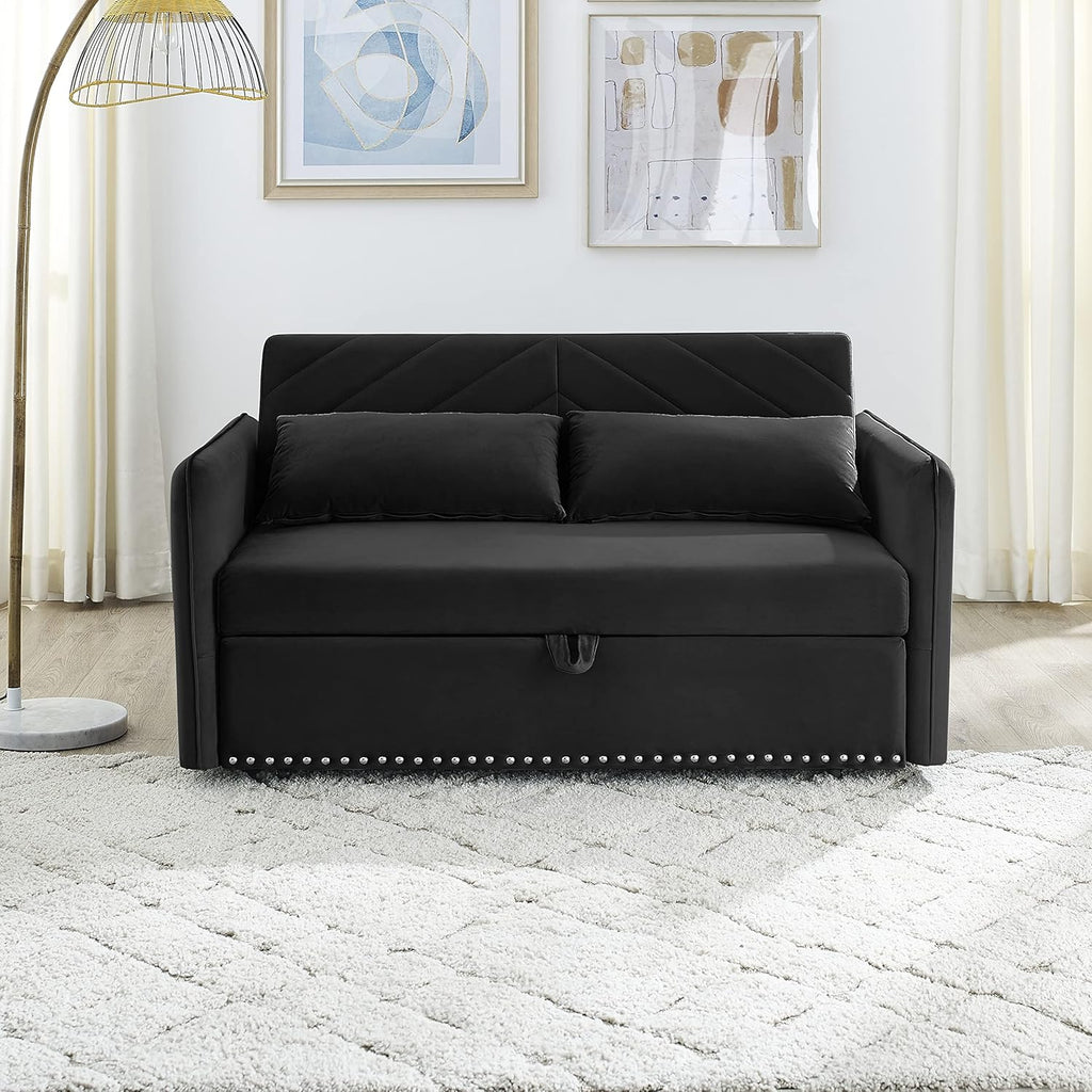 Convertible 3-in-1 Velvet Loveseat Sleeper Sofa with Pull Out Bed S614674