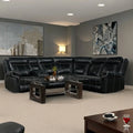 Home Theater Seating Manual Recliner Sofas with Cup Holder, Hide-Away Storage, 2 USB Ports and 2 Power Sockets for Living Room, Home Theater (Black)