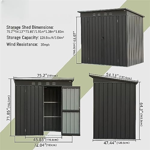 Metal Storage Shed with Pent Roof, Double Lockable Doors V6575