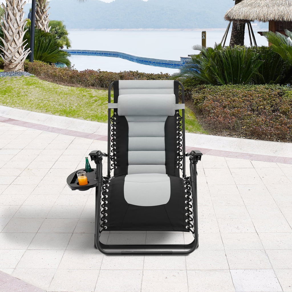 Oversized Padded Folding Lounge Chair for Outdoor Patio, Gray V21949