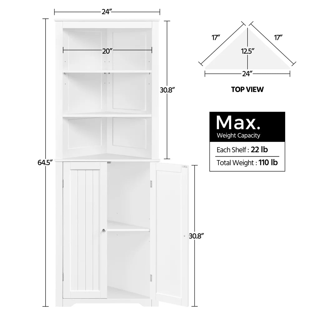 White Wooden Corner Cabinet with Open Shelf for Bathroom M97185
