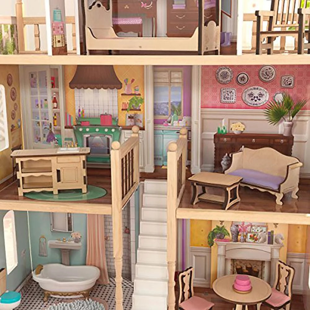 Classic Wooden Dollhouse with 14 Accessories O5387
