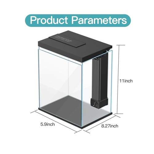 2 Gallon Glass Betta Fish Tank with Heater, Filter and Light A840004