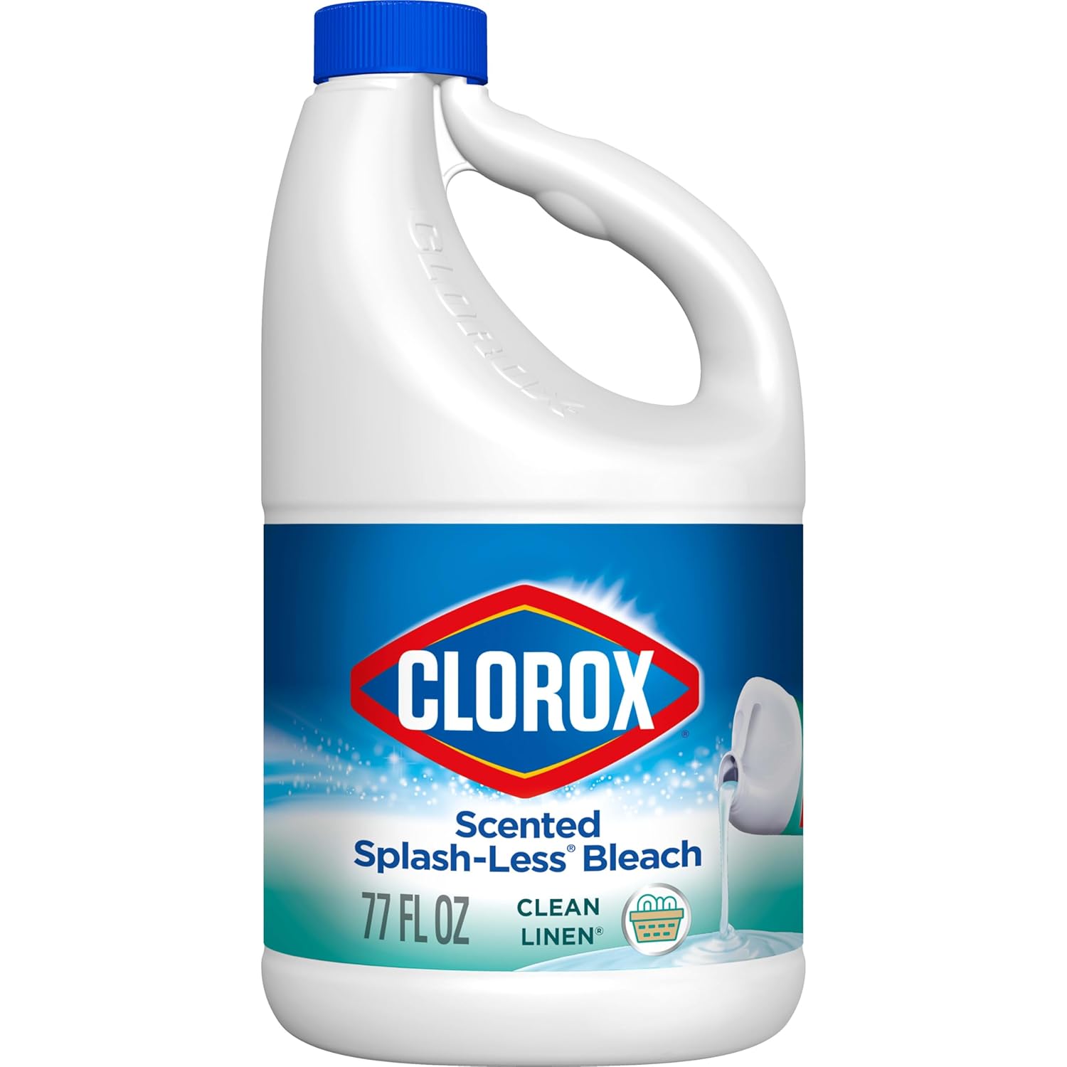 Clorox Splash-Less Bleach, Concentrated Formula, Clean Linen, 77 Ounce Bottle (Package May Vary)