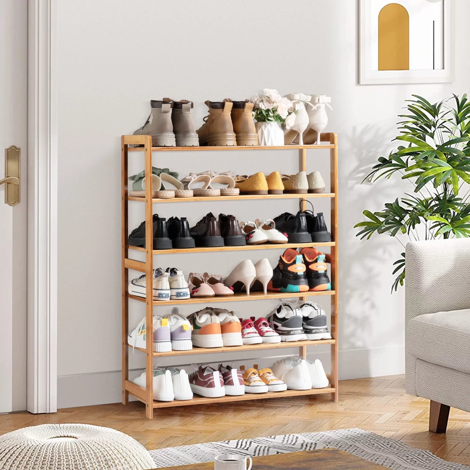 Bamboo Shoe Storage Rack 6-Tier, Holds 18-24 Pairs E417279
