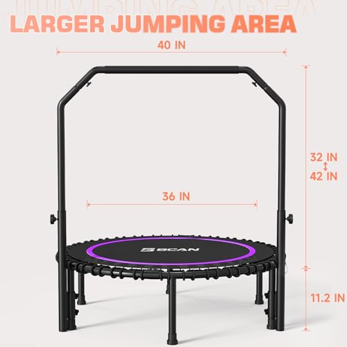 Foldable Mini Trampoline with Adjustable Foam Handle for Indoor Workout M8038