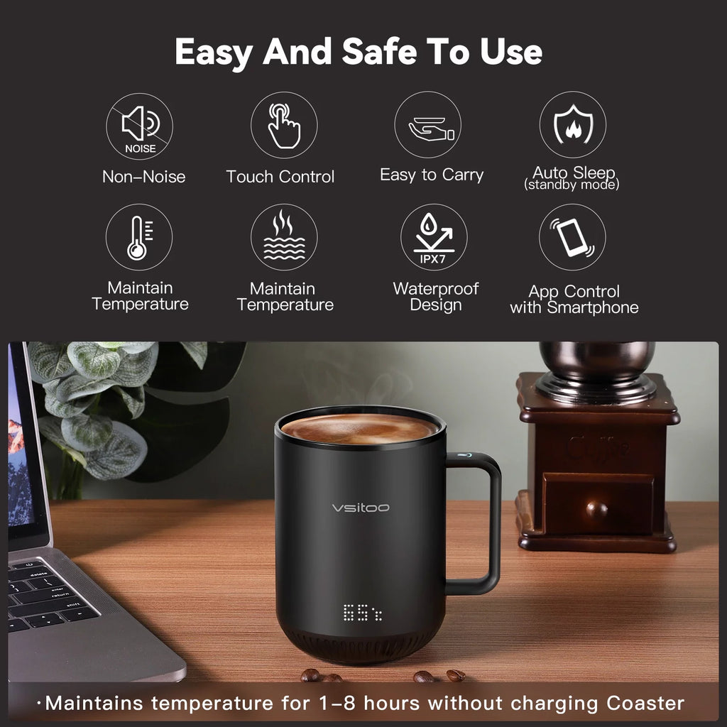 Temperature Control Smart Mug with Lid, Self Heating Coffee Mug 10 oz, LED Display P632771