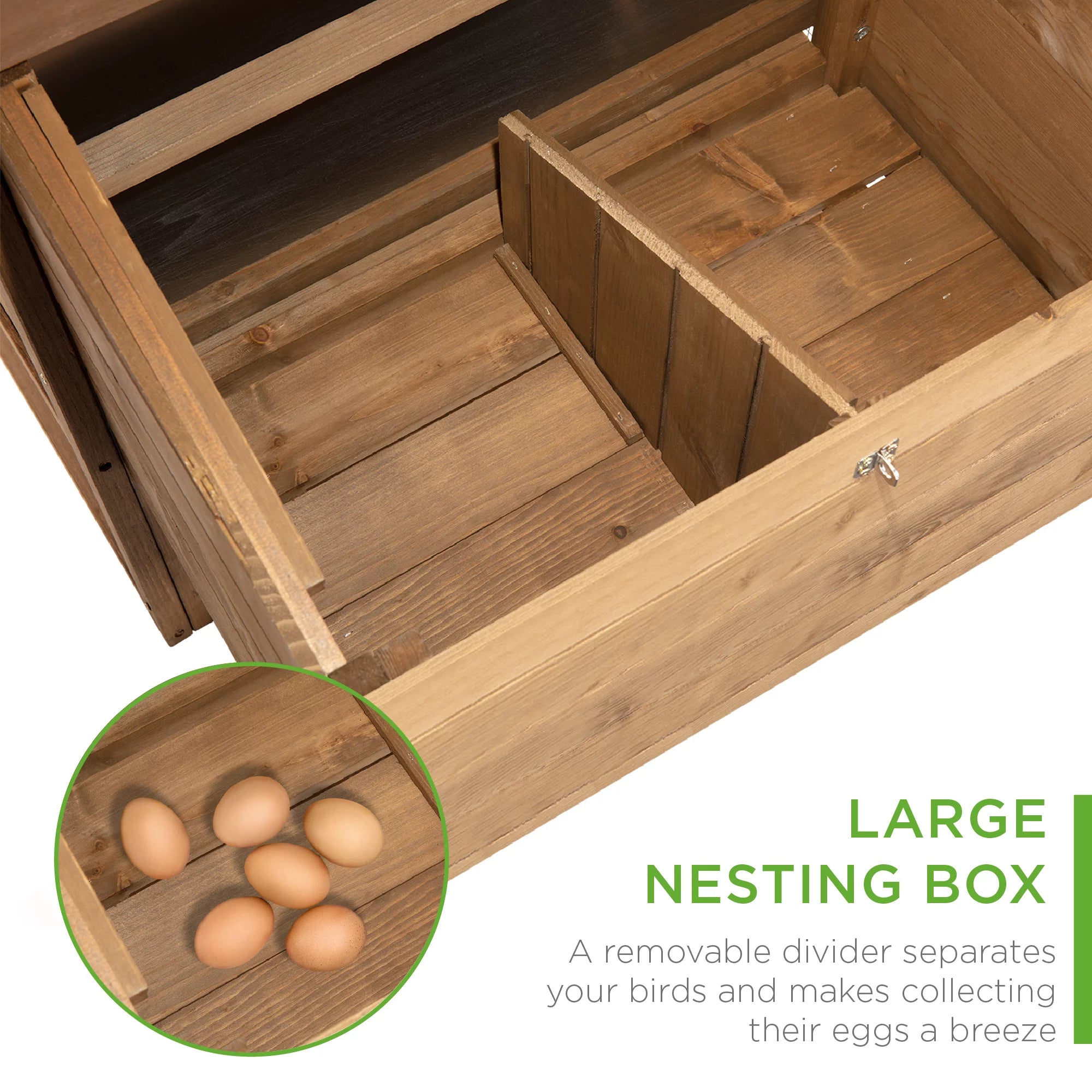 Mobile Fir Wood Chicken Coop Tractor Hen House with Wheels, Nest Box, Removable Tray E1650