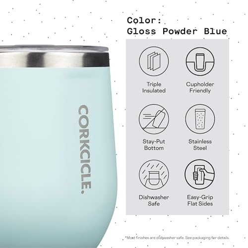 Insulated Stemless Wine Glass Tumbler, 12 oz, Stainless Steel, Powder Blue T624
