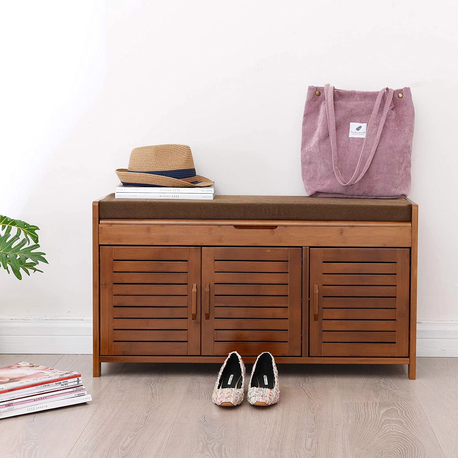 Shoe Storage Bench with Detachable Cushion and Hidden Compartment V756