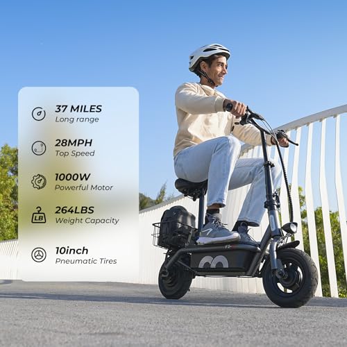 Electric Scooter with Seat, Long Range, Adjustable Handlebar, Dual Suspension J439