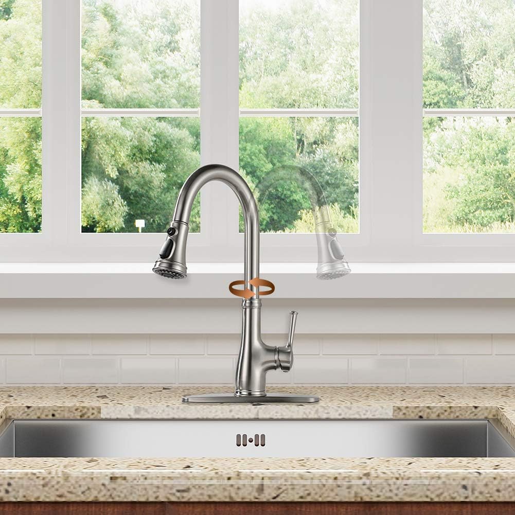 Single Handle Brushed Nickel Pull Down Kitchen Sink Faucet with Sprayer P495