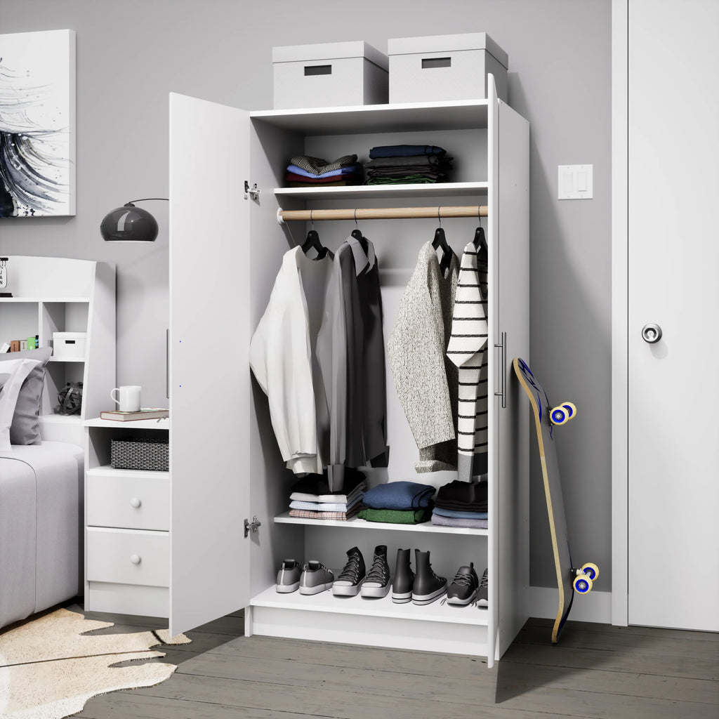 White Wardrobe Closet with Hanging Rail V36133