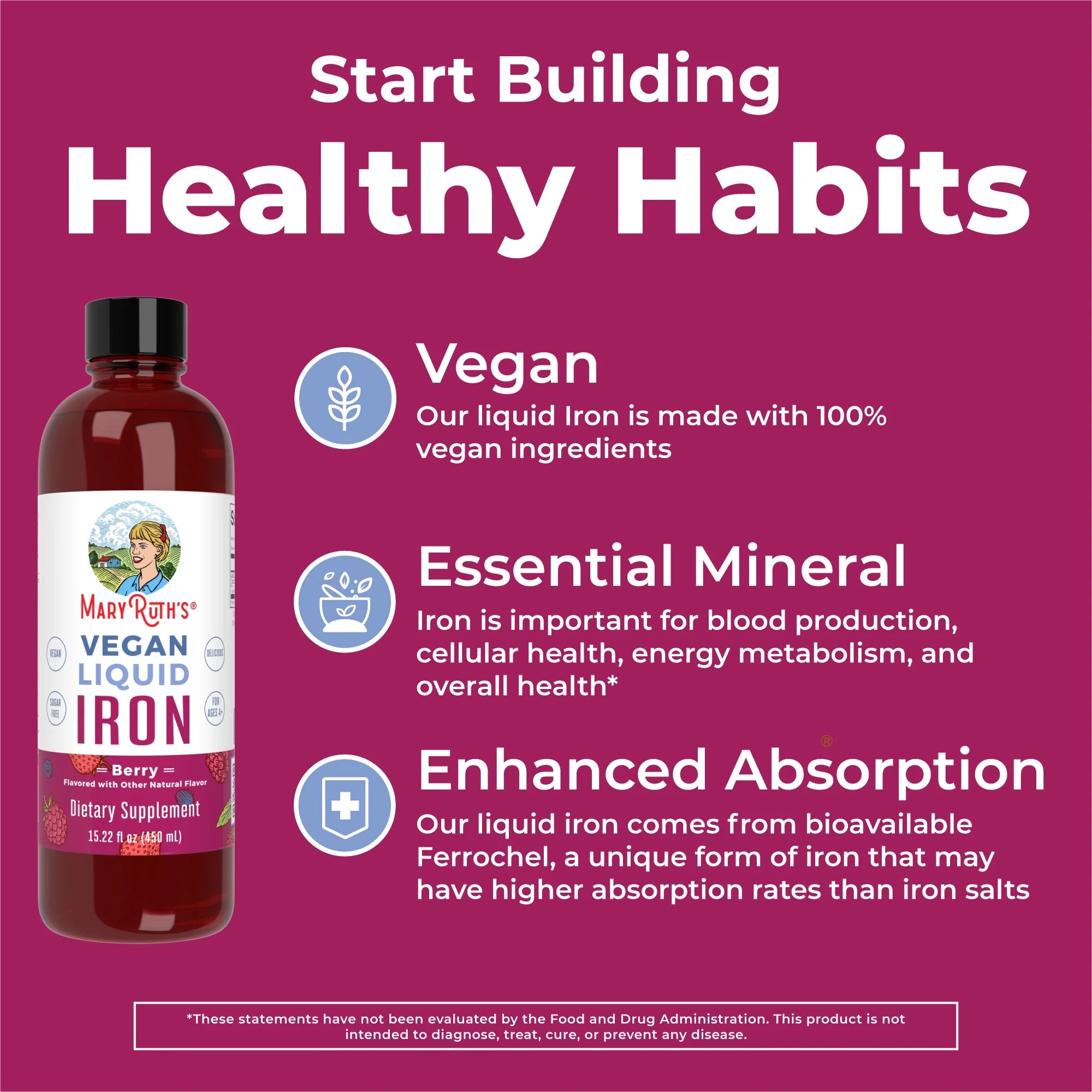 Liquid Iron Supplement for Women, Men & Kids, Sugar Free, Vegan K184959