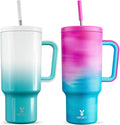 Meoky 40oz Tumbler with Handle, 2 Pack, Leak-proof Lid and Straw, Insulated Coffee Mug Stainless Steel Travel Mug, Keeps Cold for 34 Hours or Hot for 10 Hours (Azure & Marshmallow)