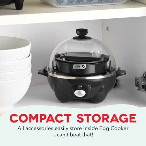 Rapid Egg Cooker for 6 Eggs, Hard Boiled, Poached, Scrambled, or Omelets, Auto Shut Off - Black O7665