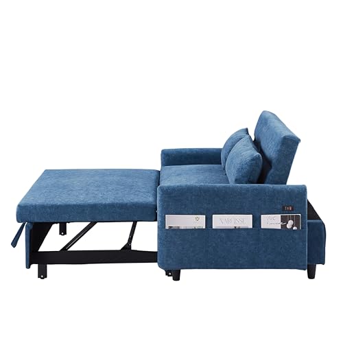 3 in 1 Convertible Sleeper Sofa Bed, Velvet Loveseat Futon with Pullout Bed, Gray Y9093
