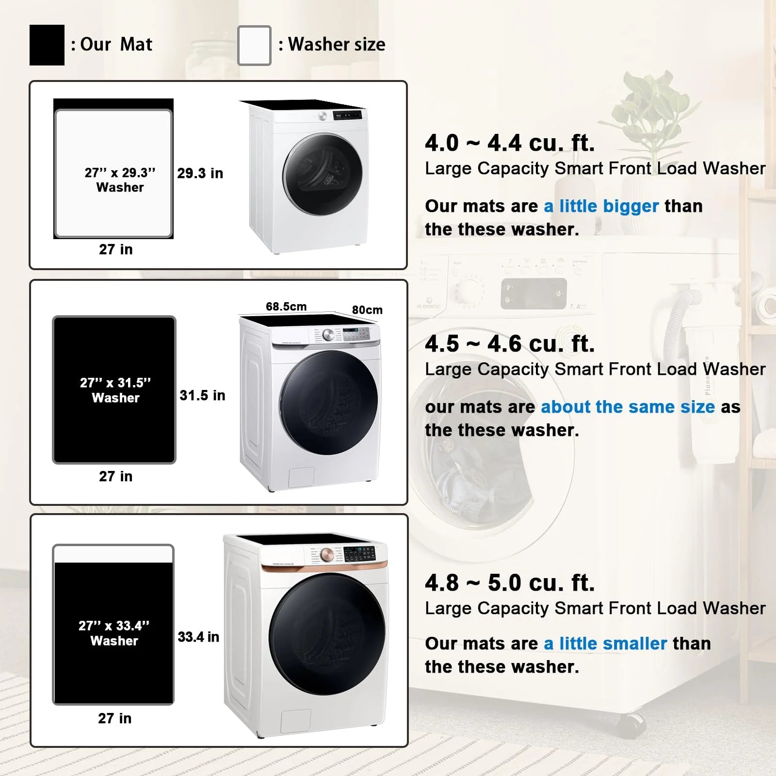 Anti-Slip Washer or Dryer Top Mat Cover, 27" x 31.5" Black I692