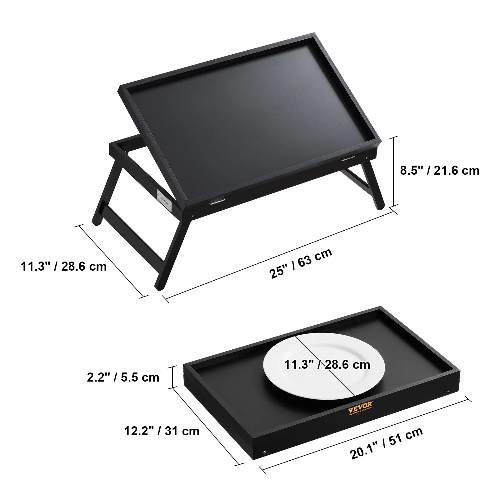Bamboo Bed Tray with Foldable Legs and Adjustable Slope K689706