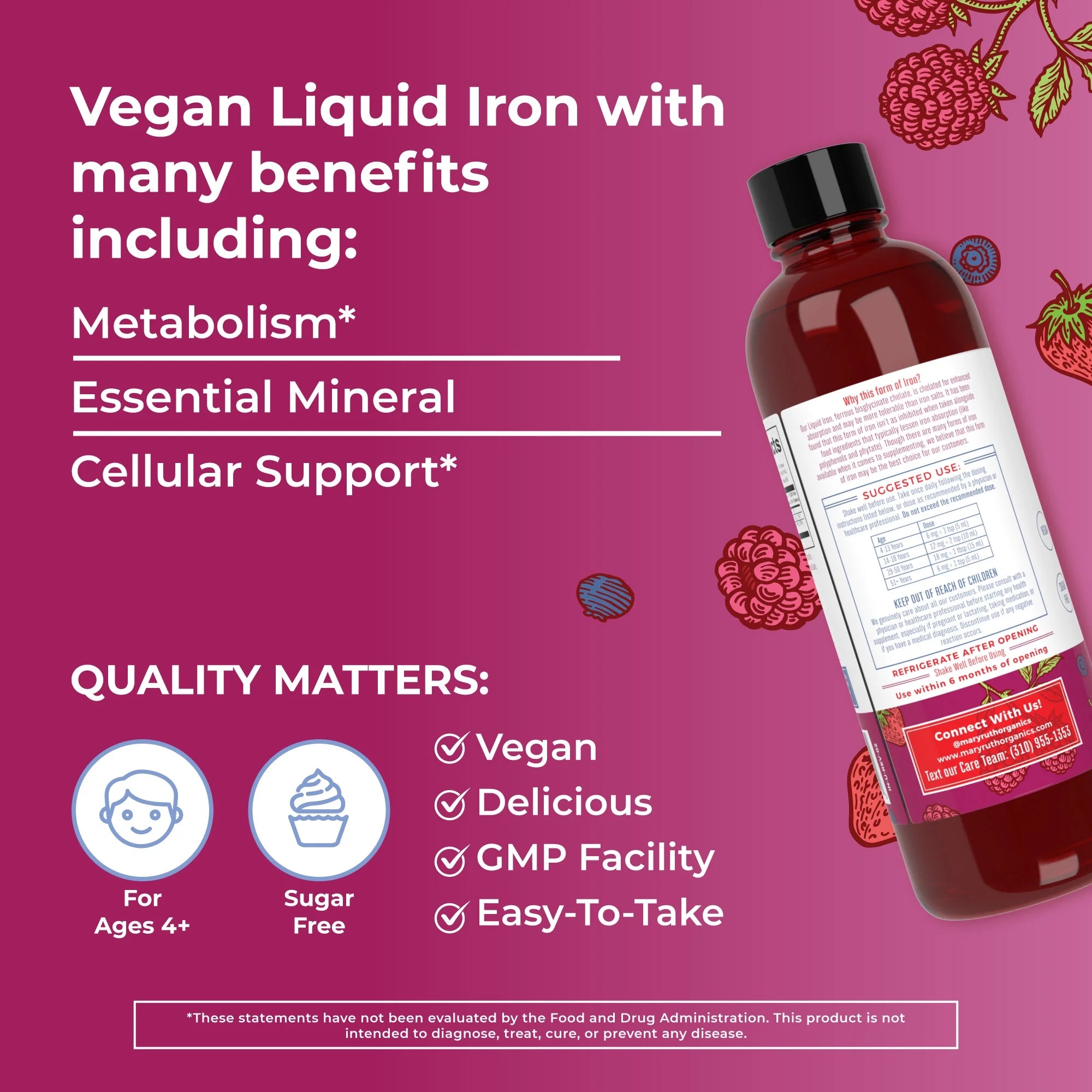 Liquid Iron Supplement for Women, Men & Kids, Sugar Free, Vegan K184959
