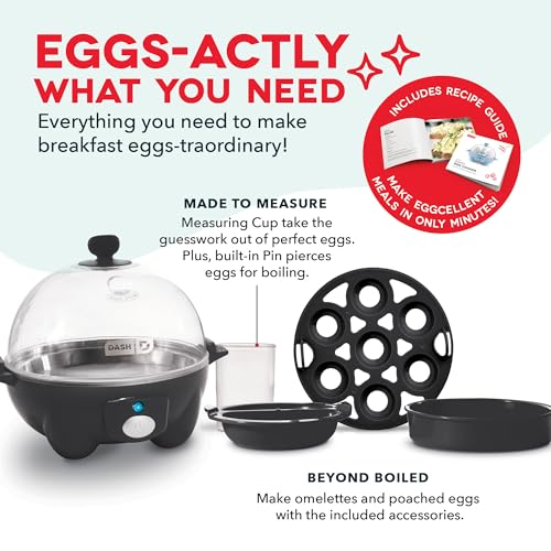 Rapid Egg Cooker for 6 Eggs, Hard Boiled, Poached, Scrambled, or Omelets, Auto Shut Off - Black O7665