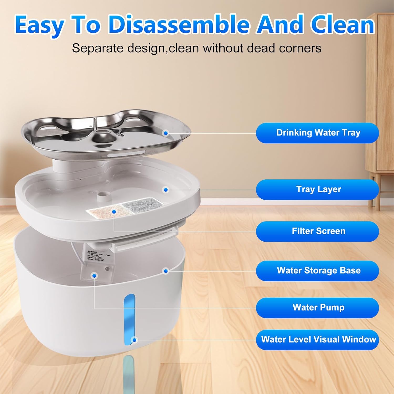 Automatic Dog Water Dispenser with Stainless Steel Tray, 2.6L Z656188