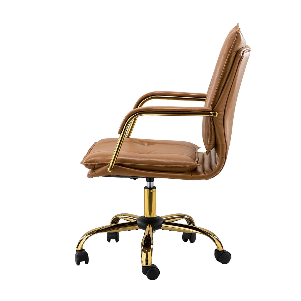 Vegan Leather Office Task Chair with Tufted Mid Back and Armrest A297845